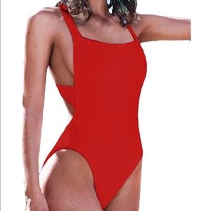 Red one-piece swimsuit